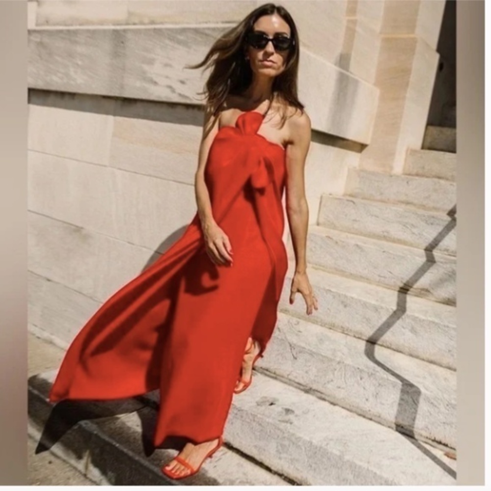 Antonio Melani Liz Damrich Radziwill Red Strapless Bow Chic Maxi Dress Cocktail